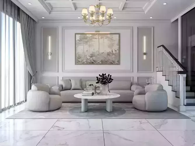 Living Room  Kitchen Interior Model