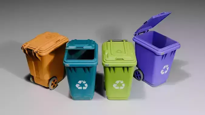 Recycle trash bin colored Low-poly 3D model