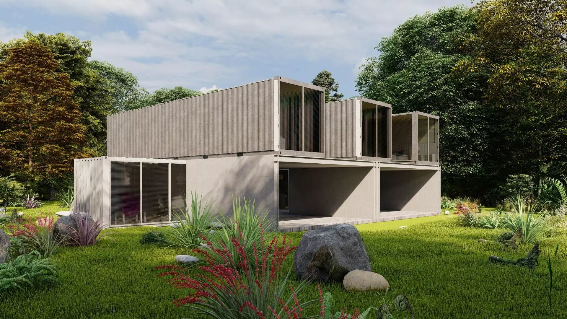 Temporary villa - villa condo - container building 3D model_0