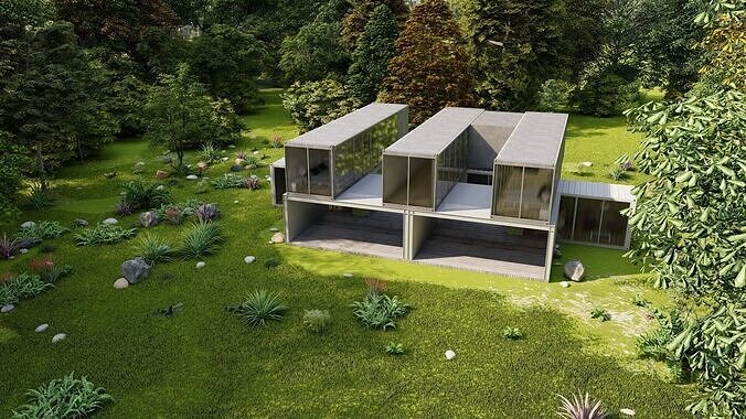 Temporary villa - villa condo - container building 3D model 6