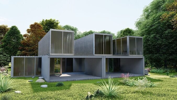 Temporary villa - villa condo - container building 3D model 7