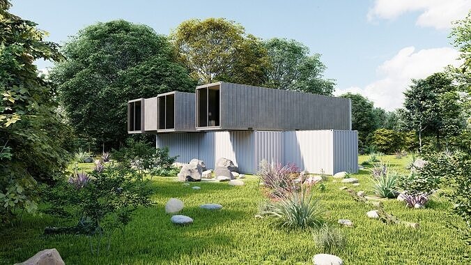 Temporary villa - villa condo - container building 3D model 3