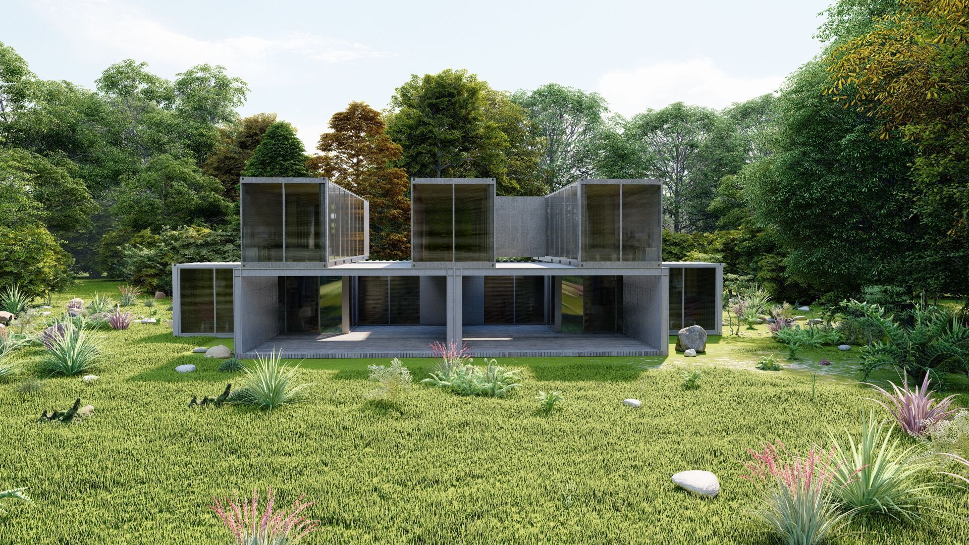 Temporary villa - villa condo - container building 3D model_1