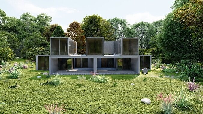 Temporary villa - villa condo - container building 3D model 2