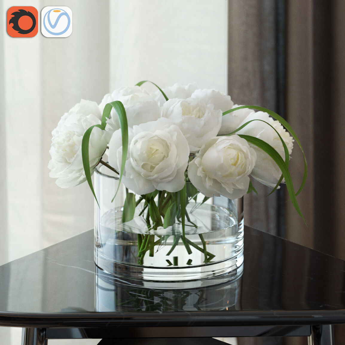 White Peonies 3d Model for 3ds Max V-ray and Corona 3D model_1