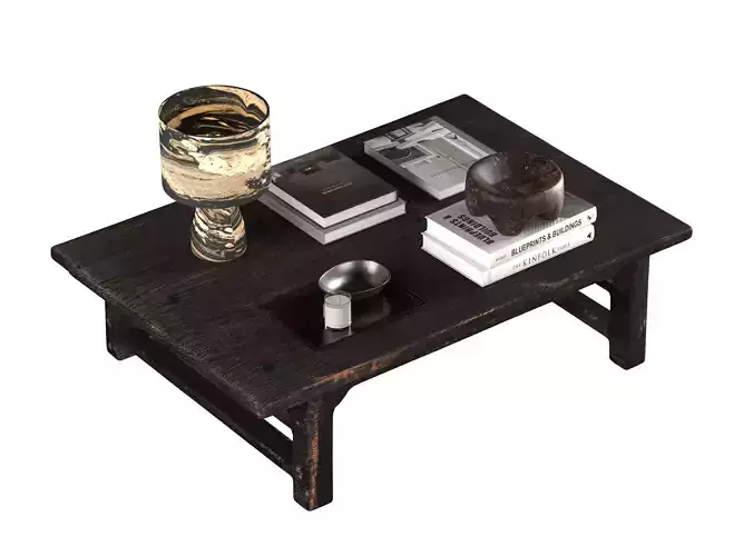 Rustic Wooden Coffee Table with Decorative Items