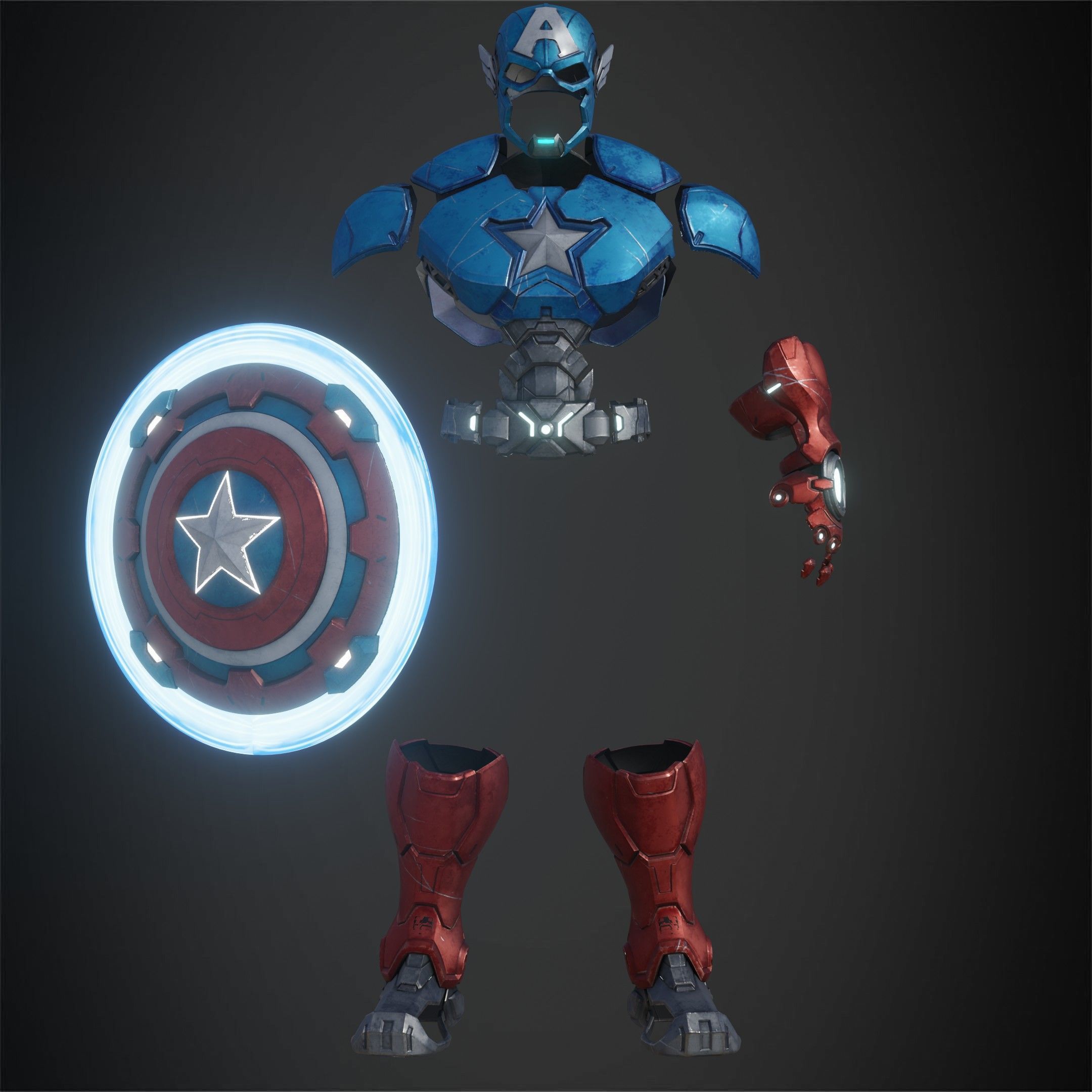 Marvel Rivals Captain America Full Armor and Shield for Cosplay 3D Model Collection_9
