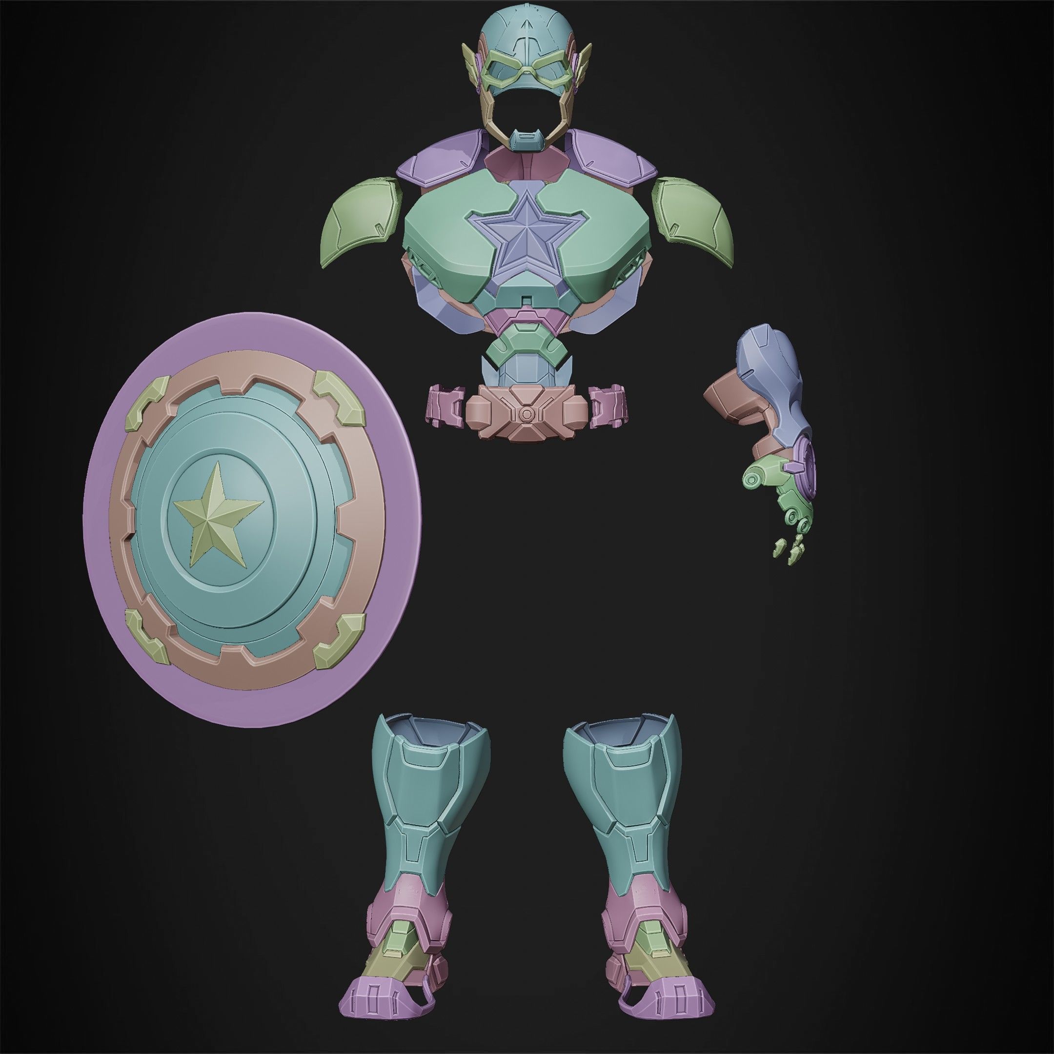 Marvel Rivals Captain America Full Armor and Shield for Cosplay 3D Model Collection_17