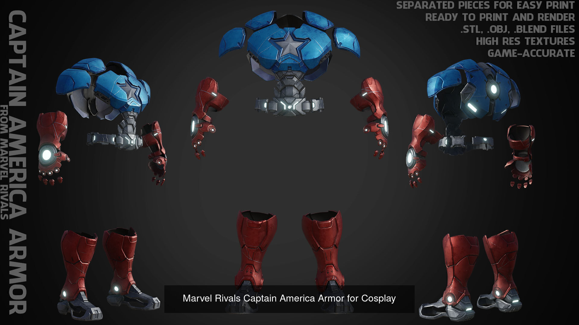Marvel Rivals Captain America Full Armor and Shield for Cosplay 3D Model Collection_8