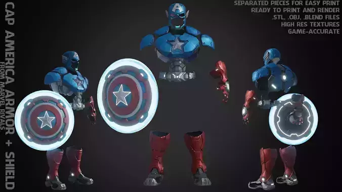 Marvel Rivals Captain America Full Armor and Shield for Cosplay 3D Model Collection