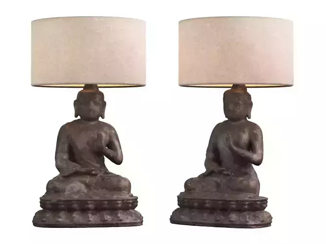 Buddha Sculpture Table Lamp with Fabric Shade