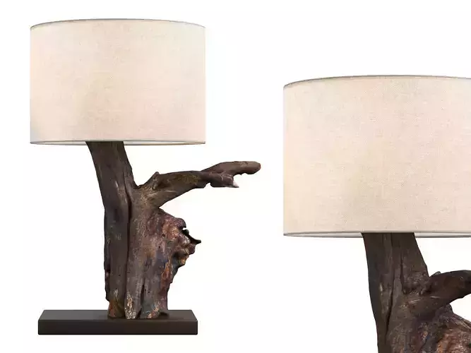 Natural Driftwood Table Lamp with Fabric Shade