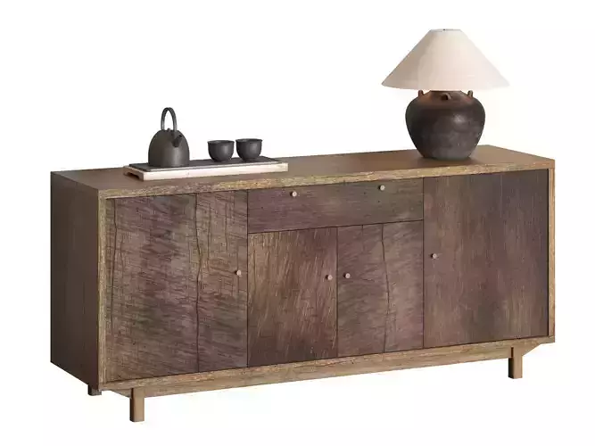 Modern Wooden Sideboard with Decorative Teapot and Lamp