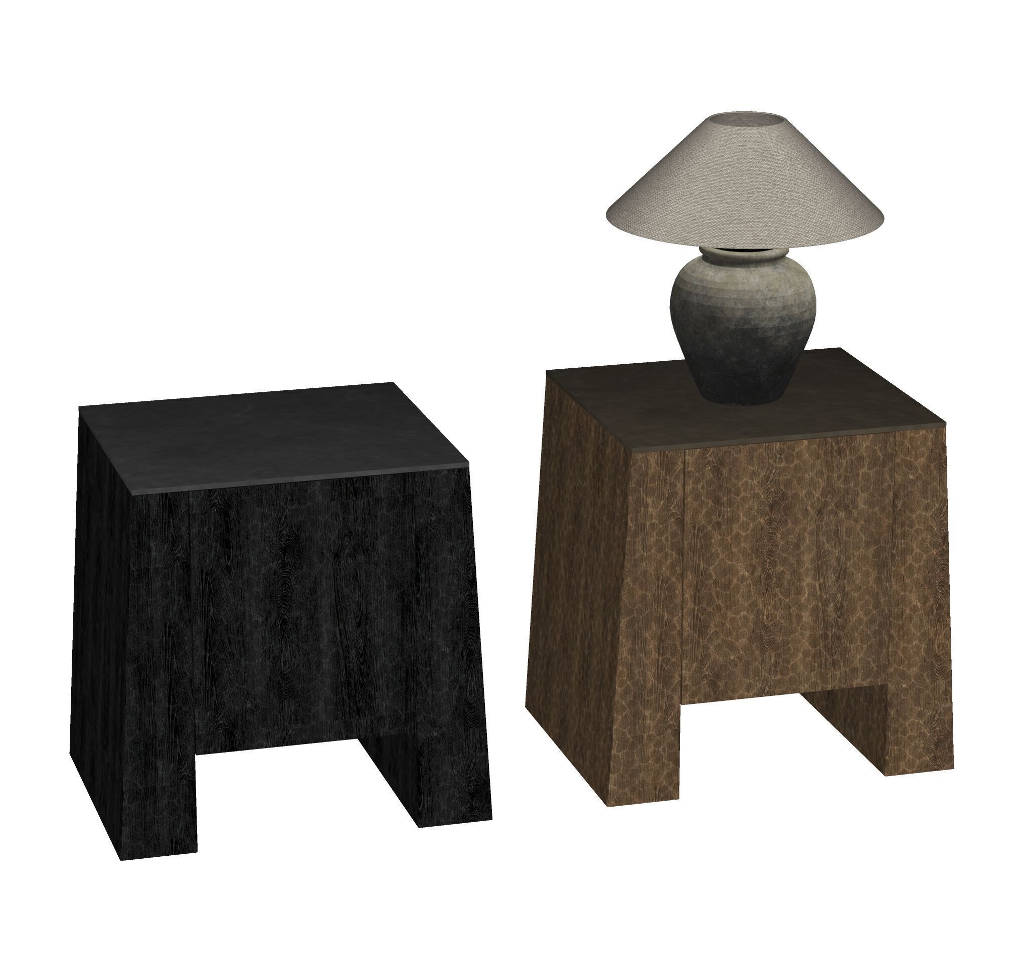 Hammered Wood Nightstand with Pottery Table Lamp 3D model_5