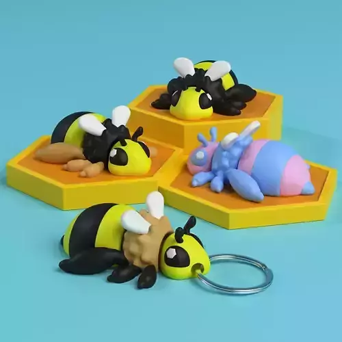 Mini Flexi Bee keychain- 3MF - No support 3D print model