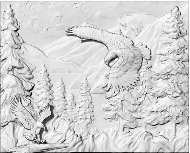Eagles mountains forest paisaje con aguilas montanas 3D print model