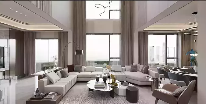 The guest dining room of the villa 3D model