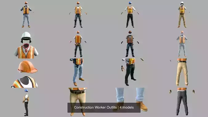 Construction Worker Outfits 3D Model Collection Construction Worker Outfits 3D Model Collection
