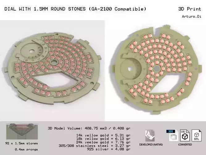 Dial with 1p5mm stones GA-2100 compatible 3D print model