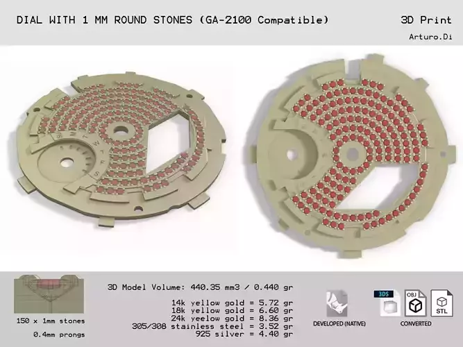 Dial with 1mm stones GA-2100 compatible  3D print model