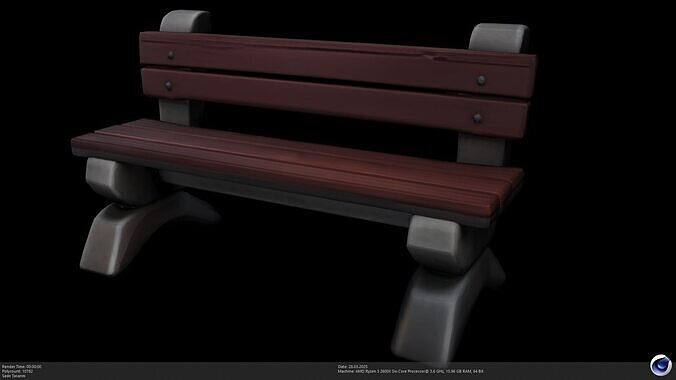 Stylized Wooden Park Bench - AI Low-poly 3D model