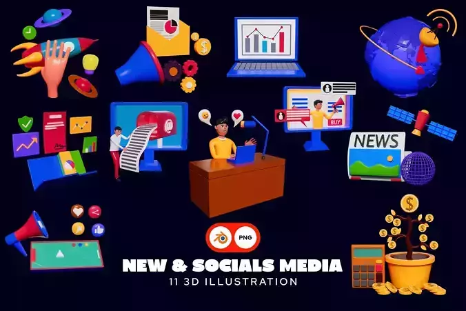 New and Socials Media 3D Illustration Pack