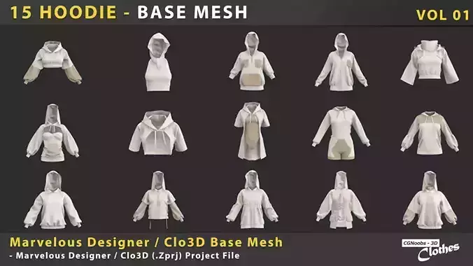 Hoodie Base Mesh Vol 01 - Marvelous Desinger and Clo3D