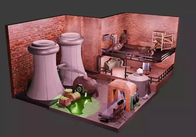 Abandoned Industrial Factory - Toxic Waste Low-poly 3D model