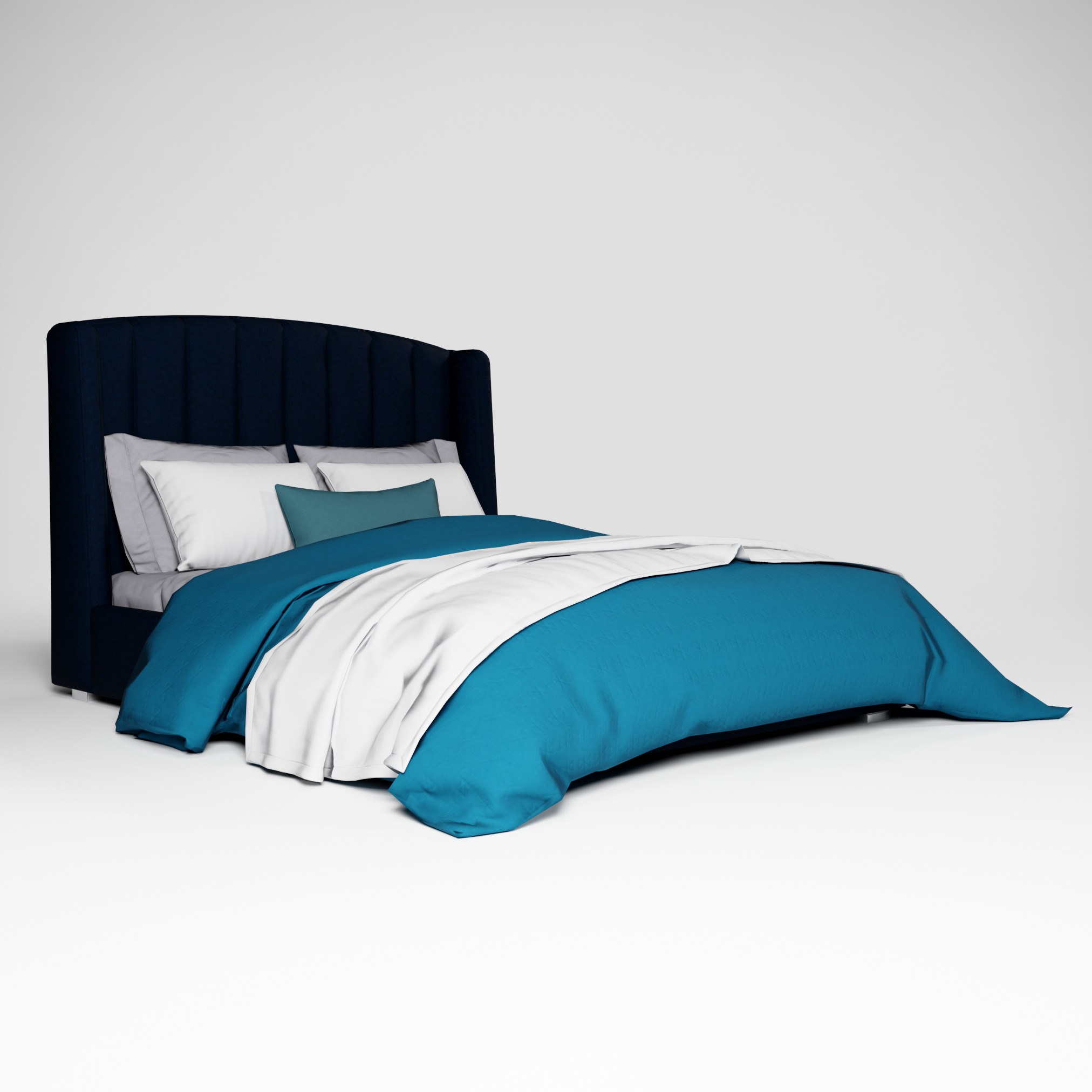 Modern Upholstered Queen Size Bed Low-poly 3D model_6