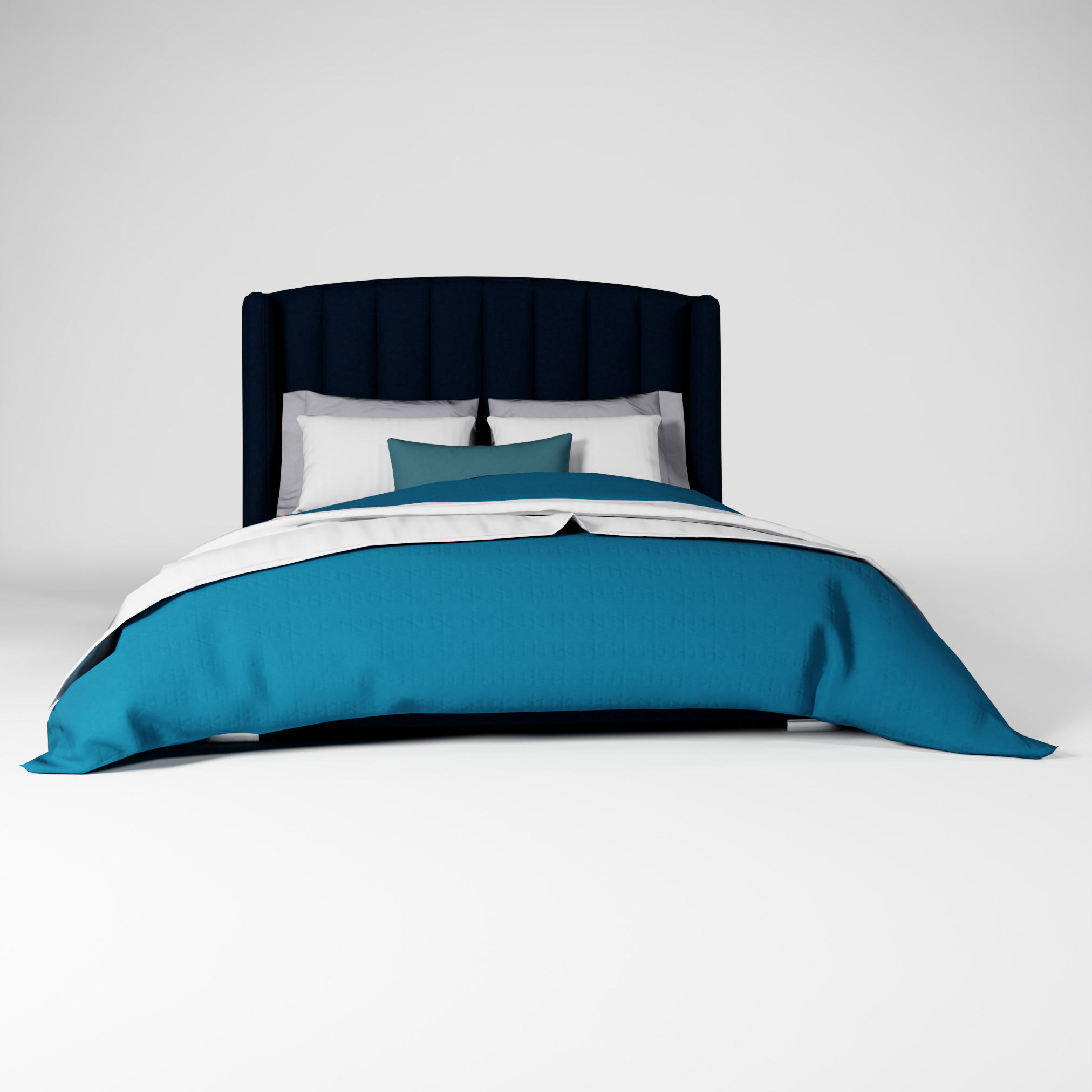 Modern Upholstered Queen Size Bed Low-poly 3D model_4
