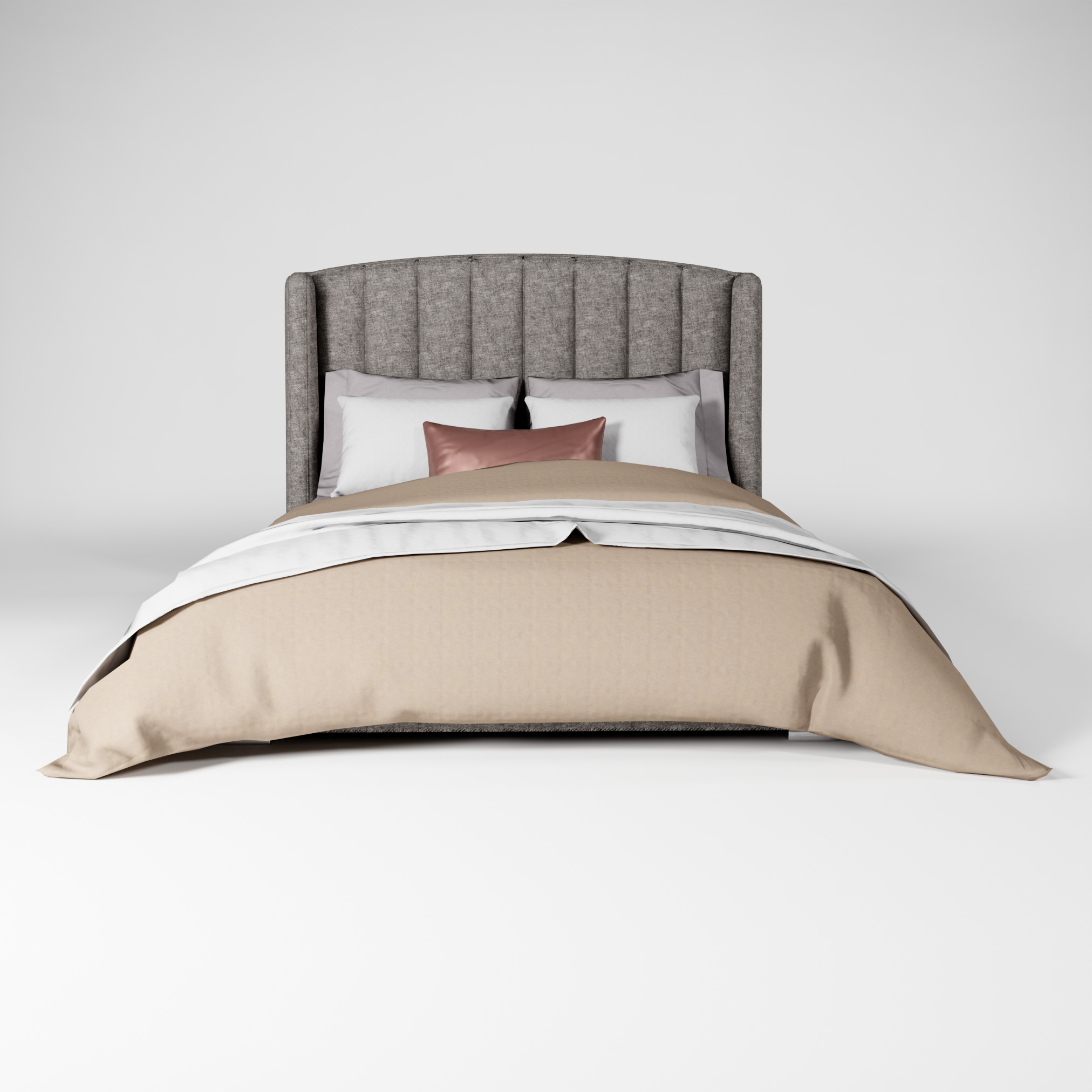 Modern Upholstered Queen Size Bed Low-poly 3D model_5