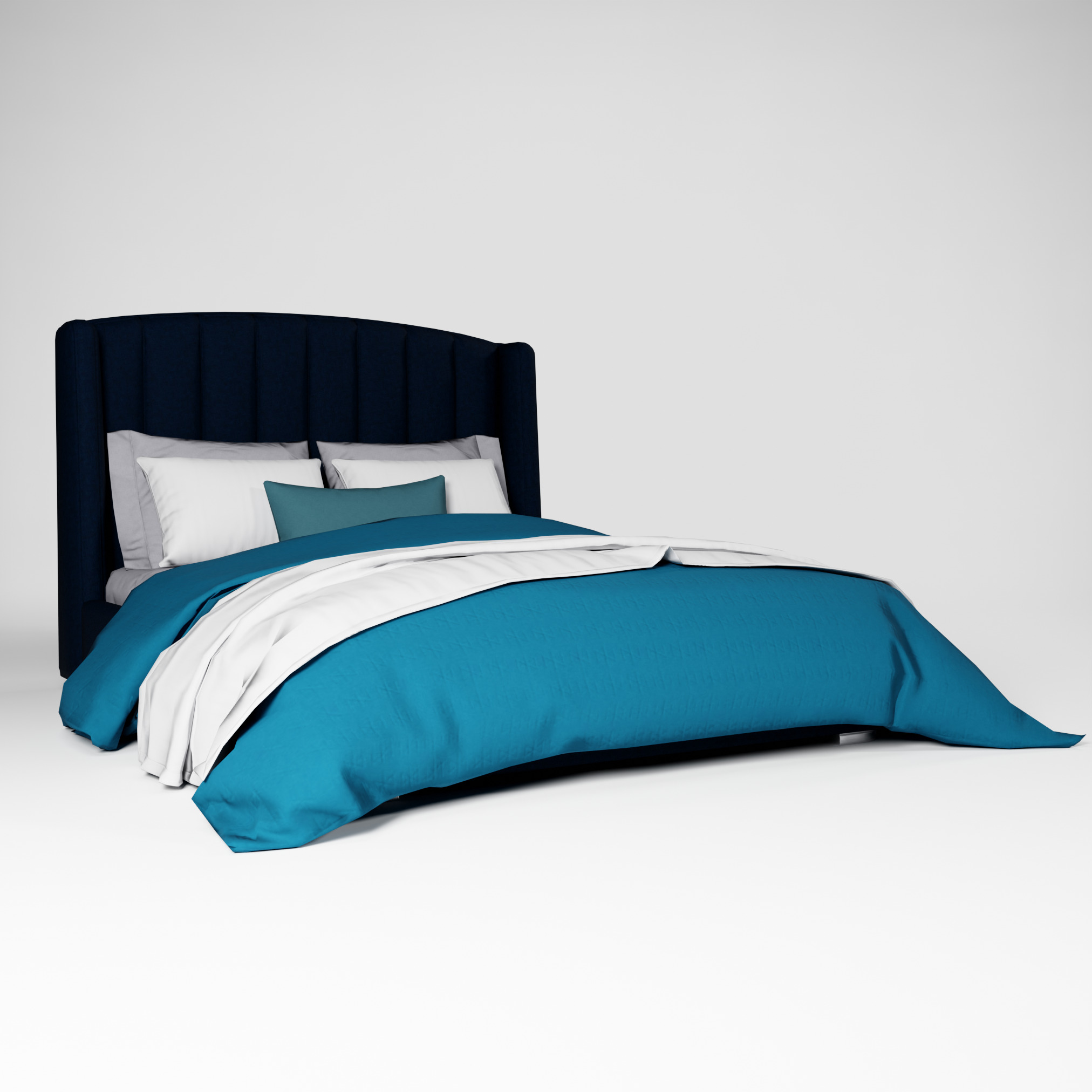 Modern Upholstered Queen Size Bed Low-poly 3D model_7