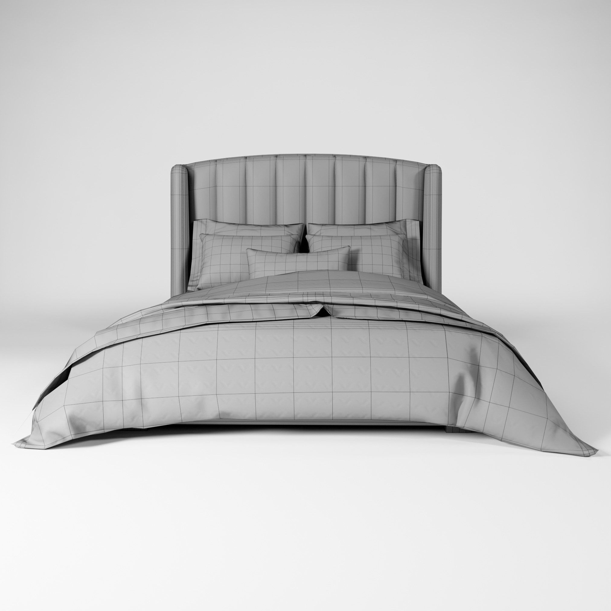 Modern Upholstered Queen Size Bed Low-poly 3D model_3