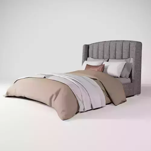 Modern Upholstered Queen Size Bed Low-poly 3D model