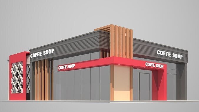 Coffee shop building Low-poly 3D model