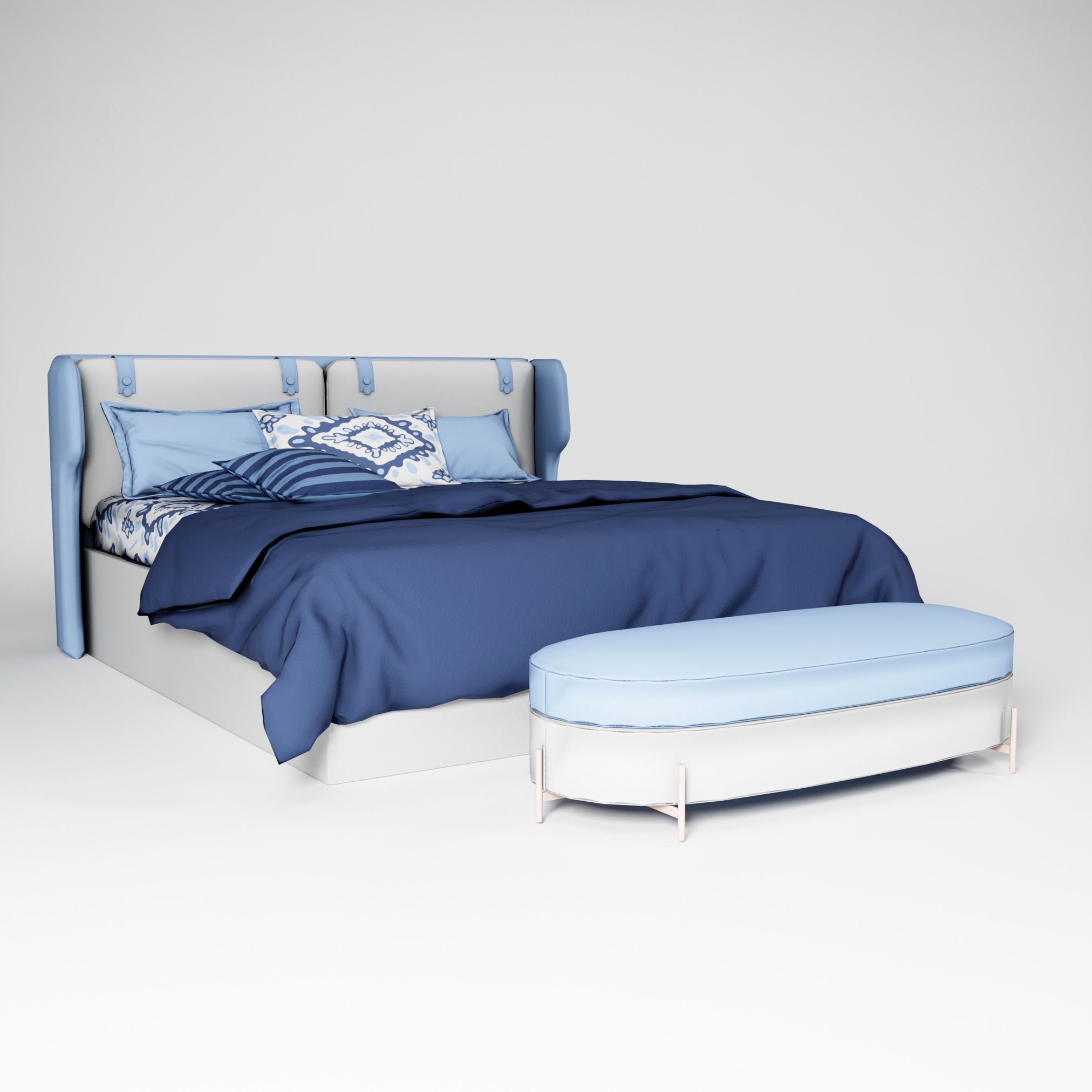 Modern King size Bed Low-poly 3D model_8