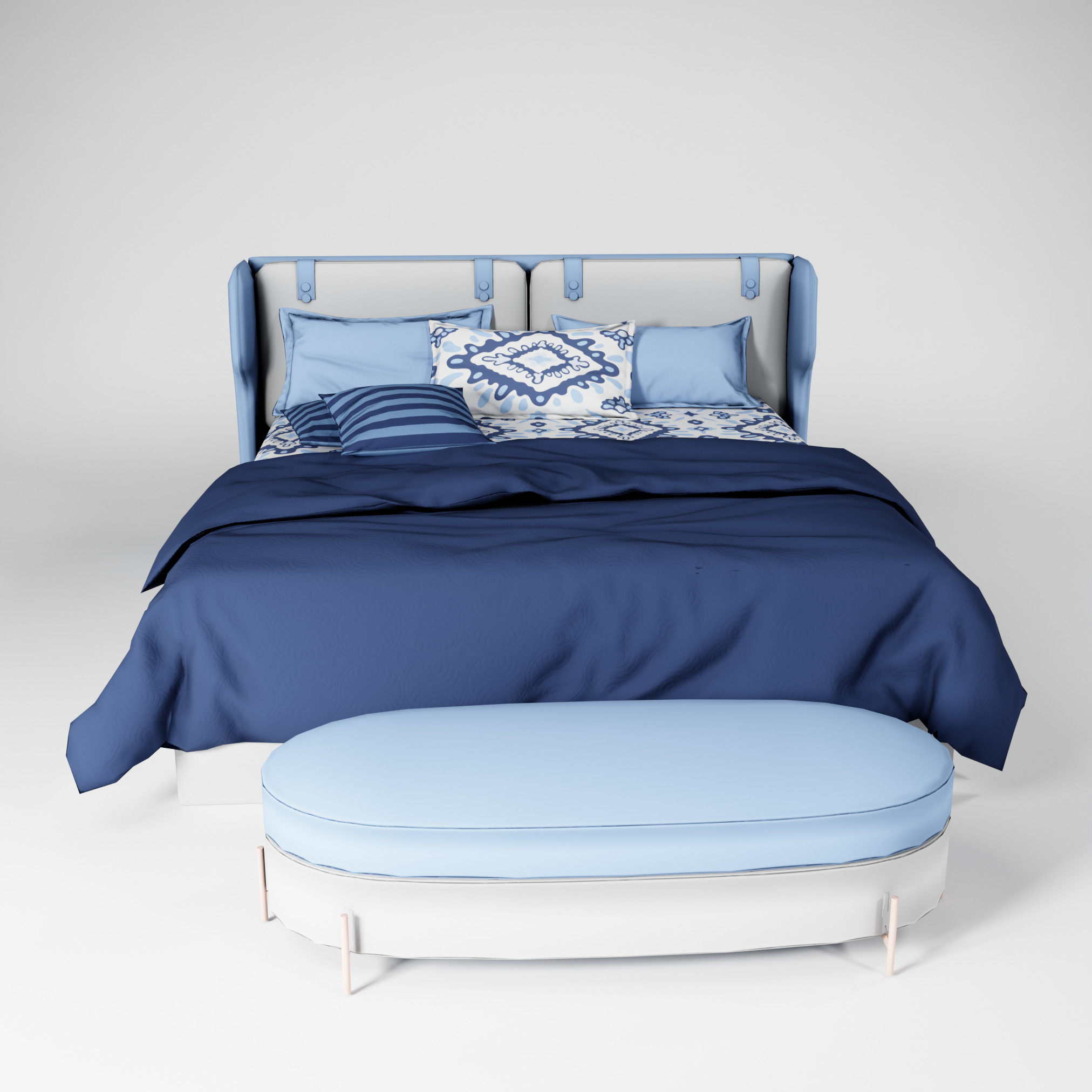Modern King size Bed Low-poly 3D model_9