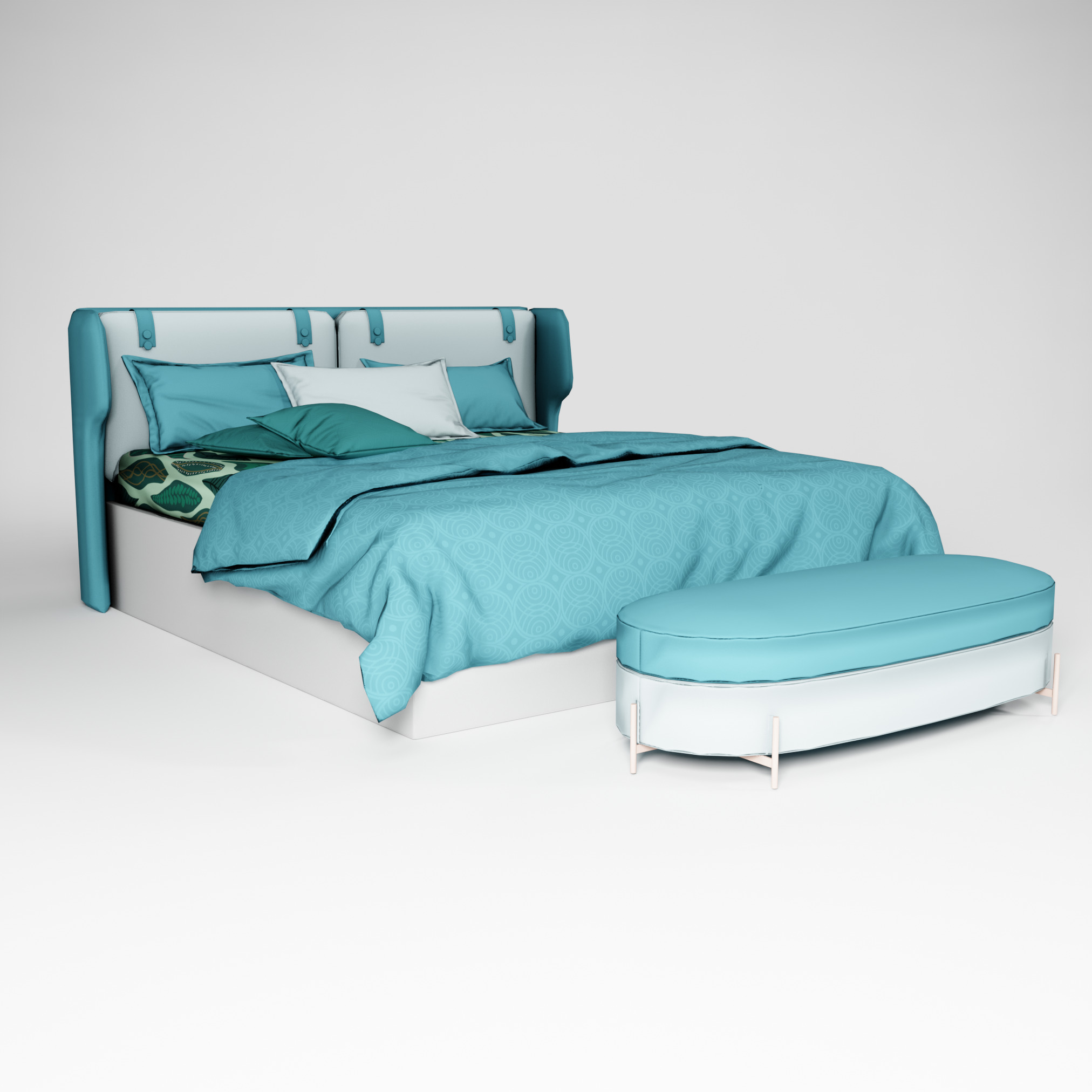 Modern King size Bed Low-poly 3D model_5