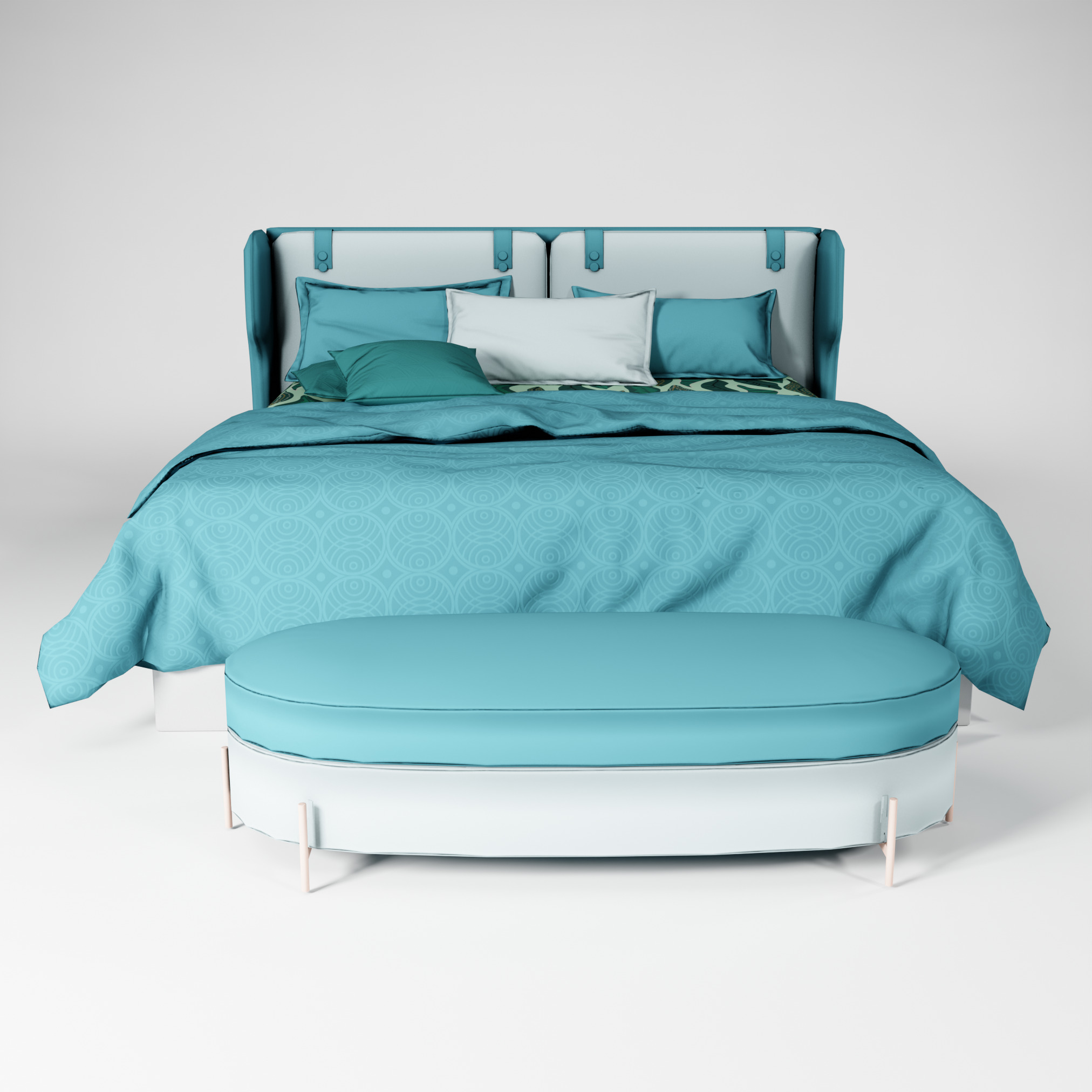 Modern King size Bed Low-poly 3D model_6