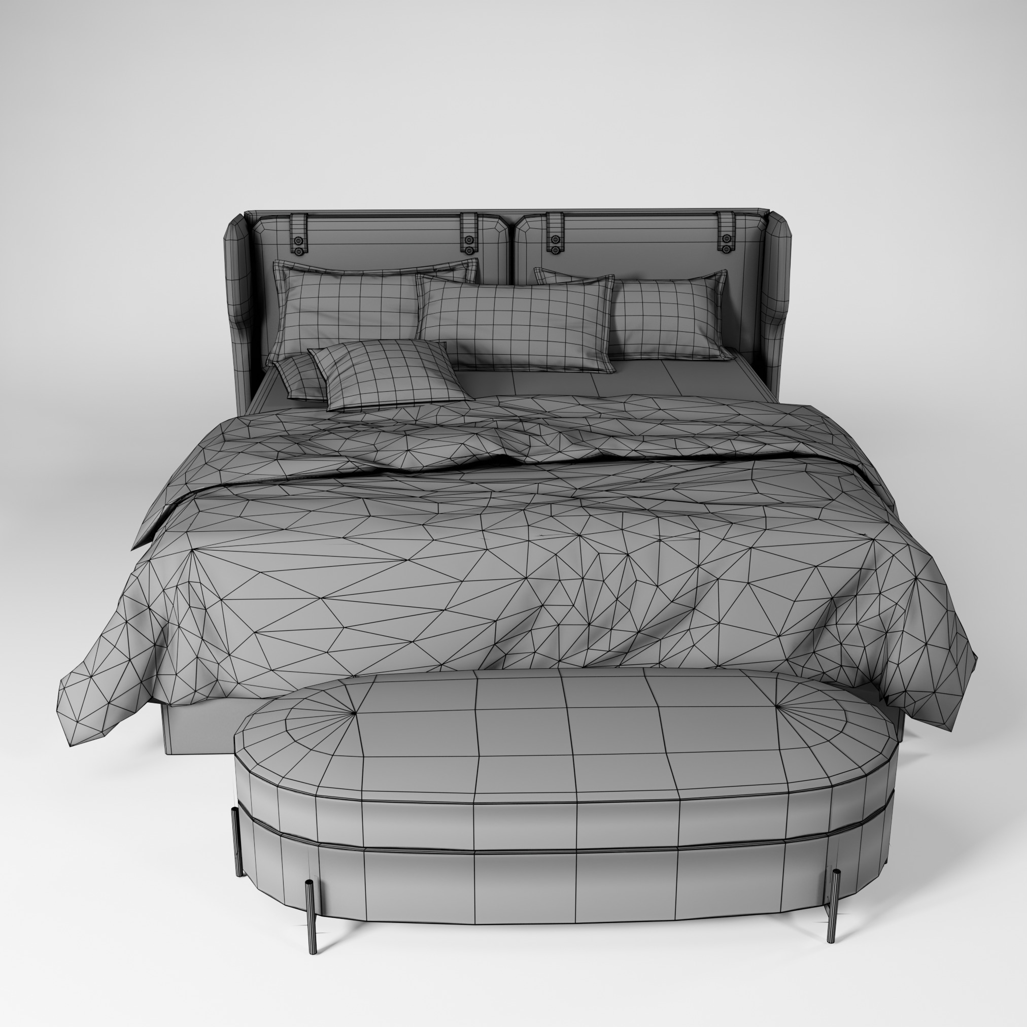 Modern King size Bed Low-poly 3D model_11