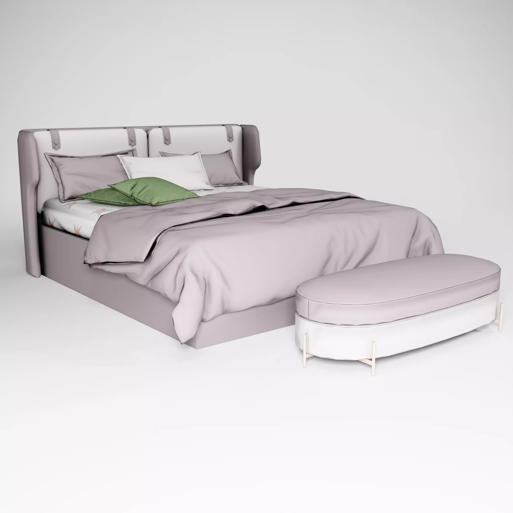 Modern King size Bed Low-poly 3D model_0