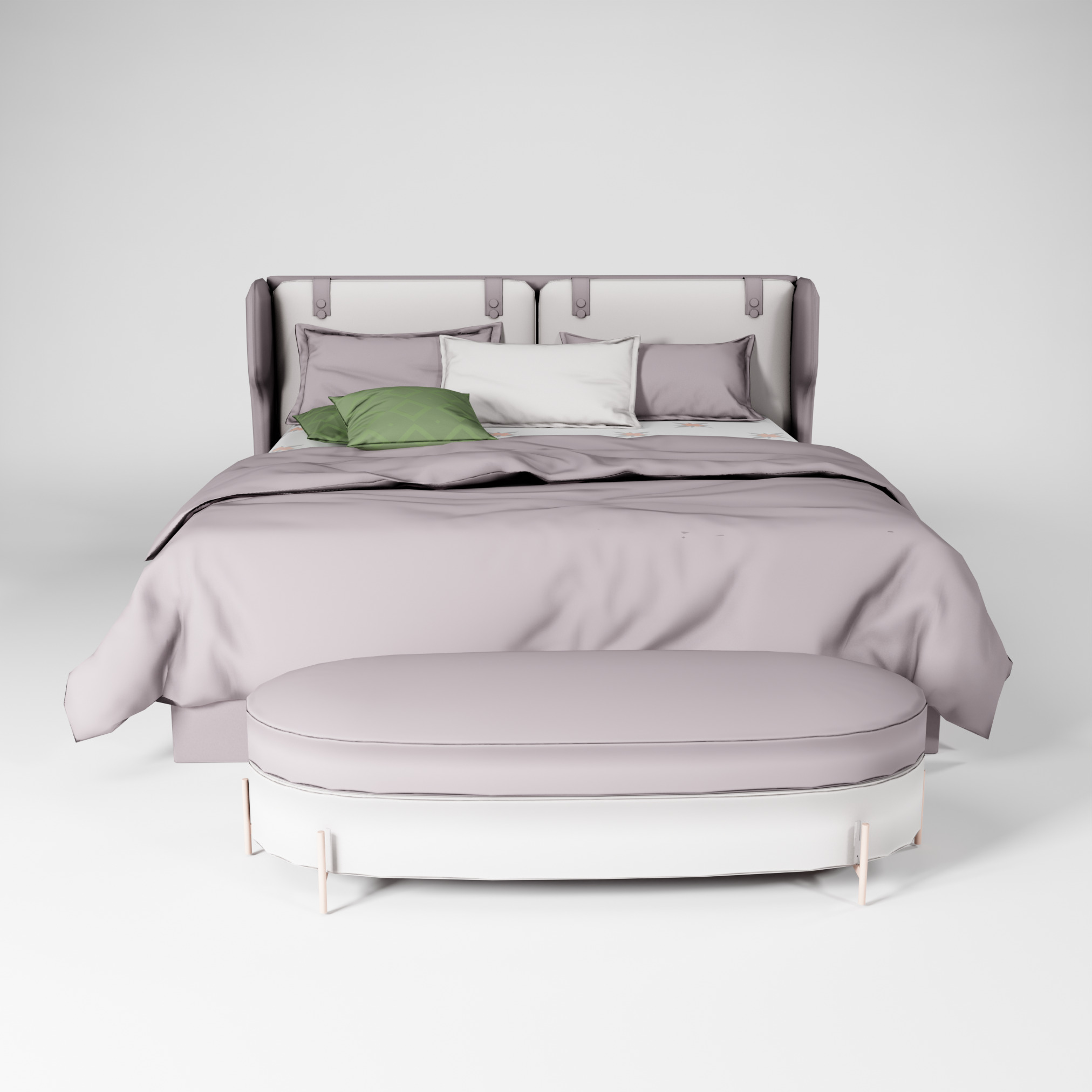 Modern King size Bed Low-poly 3D model_2