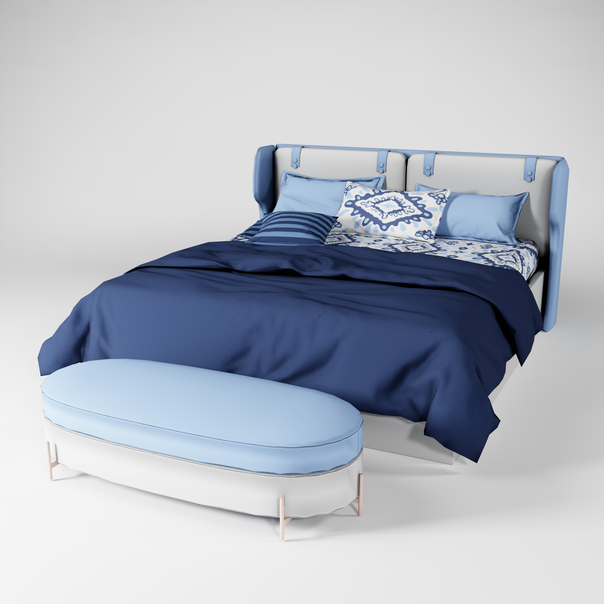 Modern King size Bed Low-poly 3D model_10
