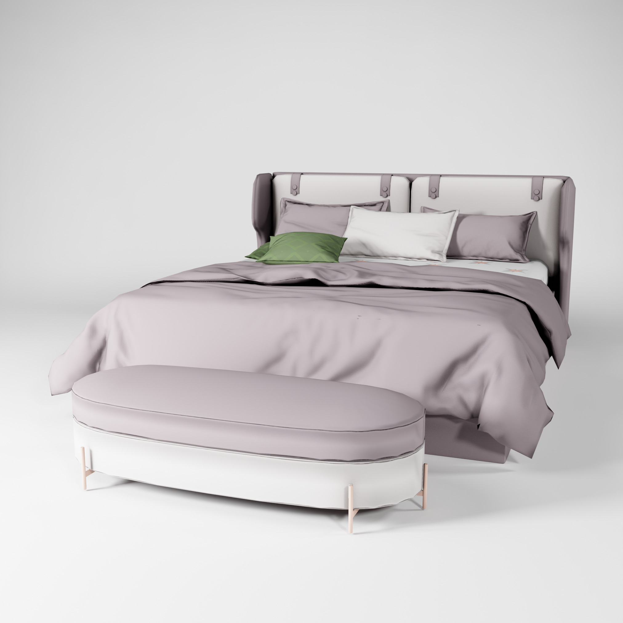 Modern King size Bed Low-poly 3D model_3