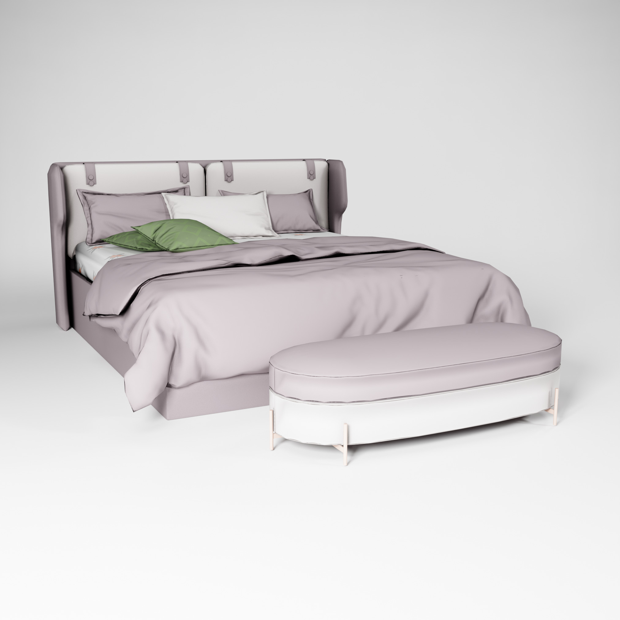 Modern King size Bed Low-poly 3D model_1