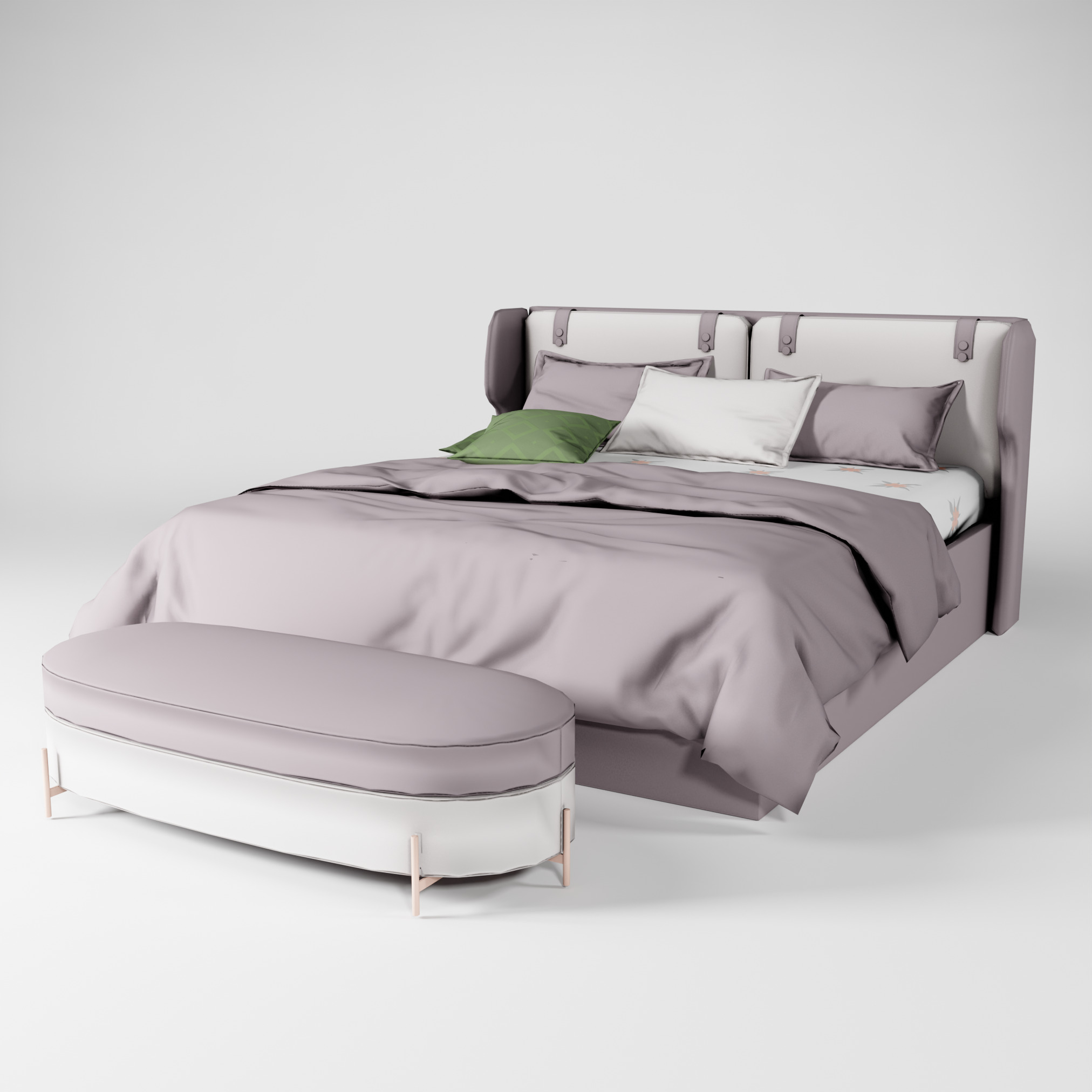 Modern King size Bed Low-poly 3D model_4