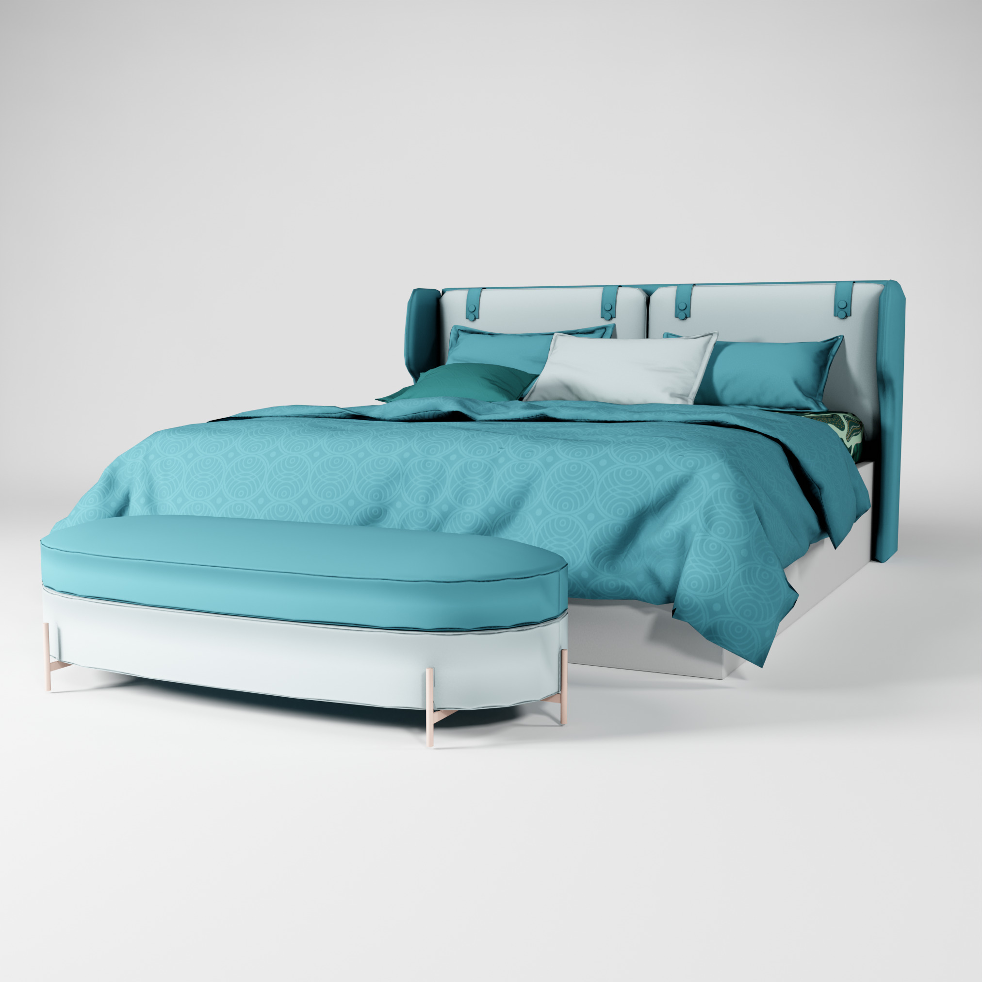 Modern King size Bed Low-poly 3D model_7