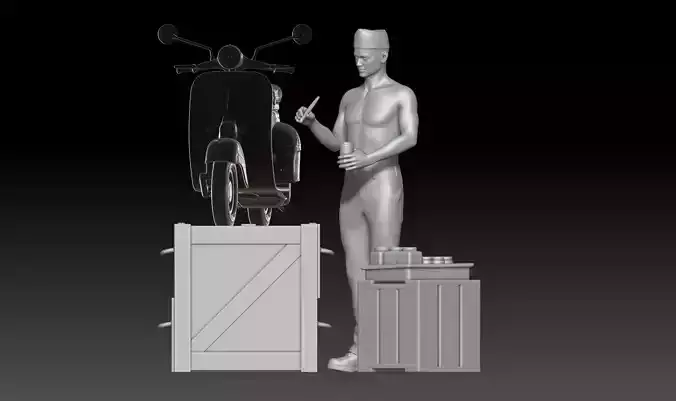 Military paint pinup on vespa 3D print model