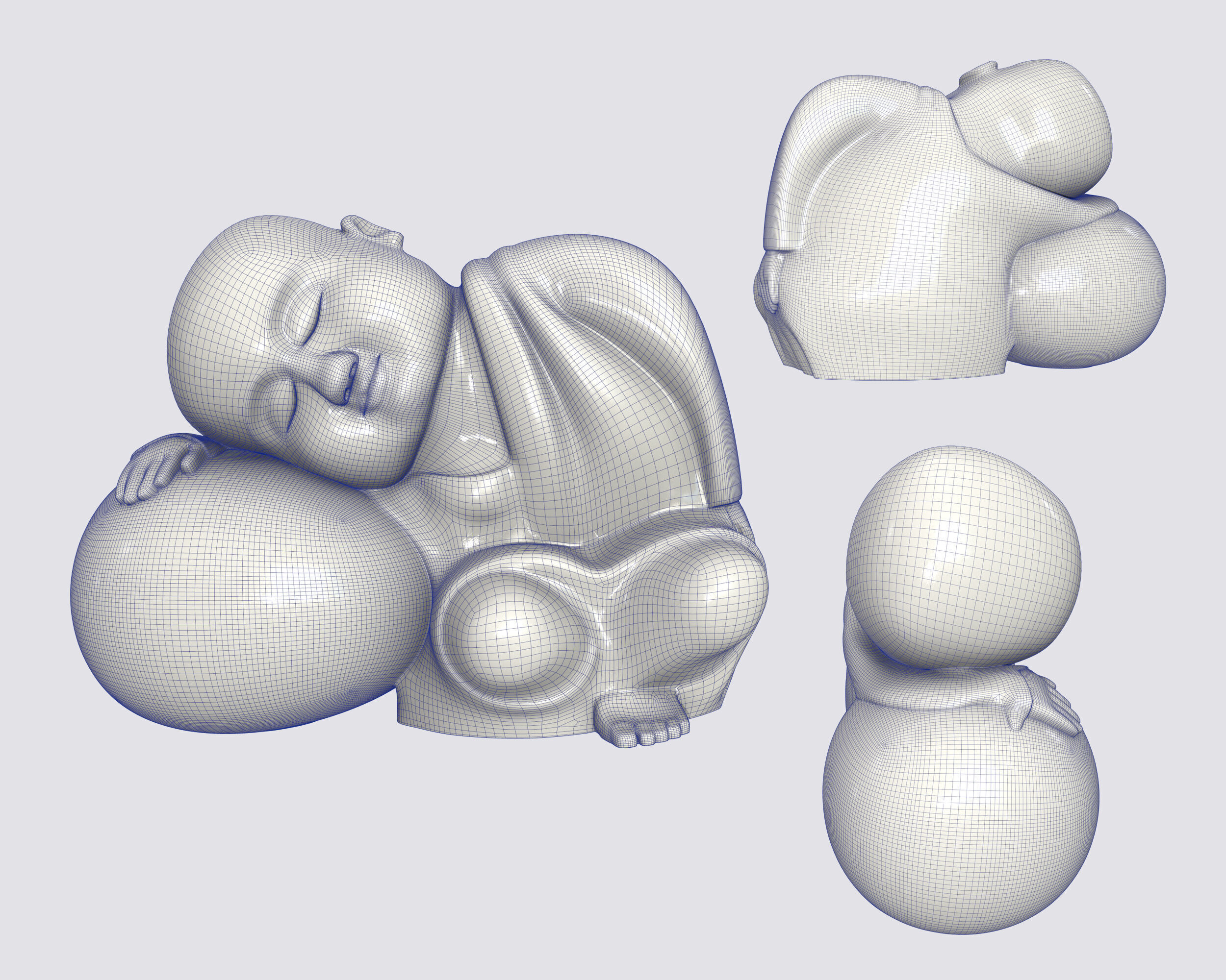 Sleeping monk figurine 3D print model Low-poly 3D model_19