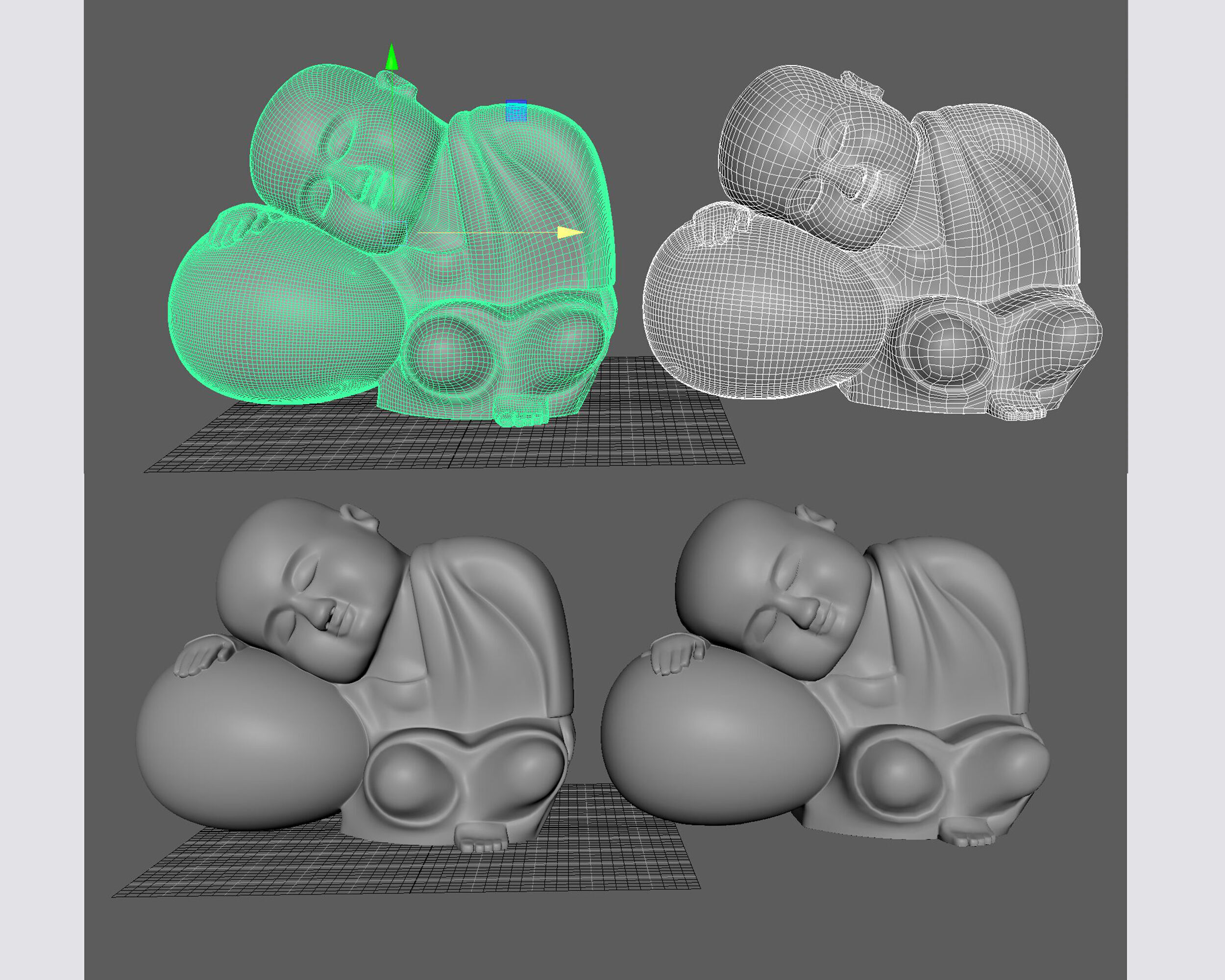 Sleeping monk figurine 3D print model Low-poly 3D model_20